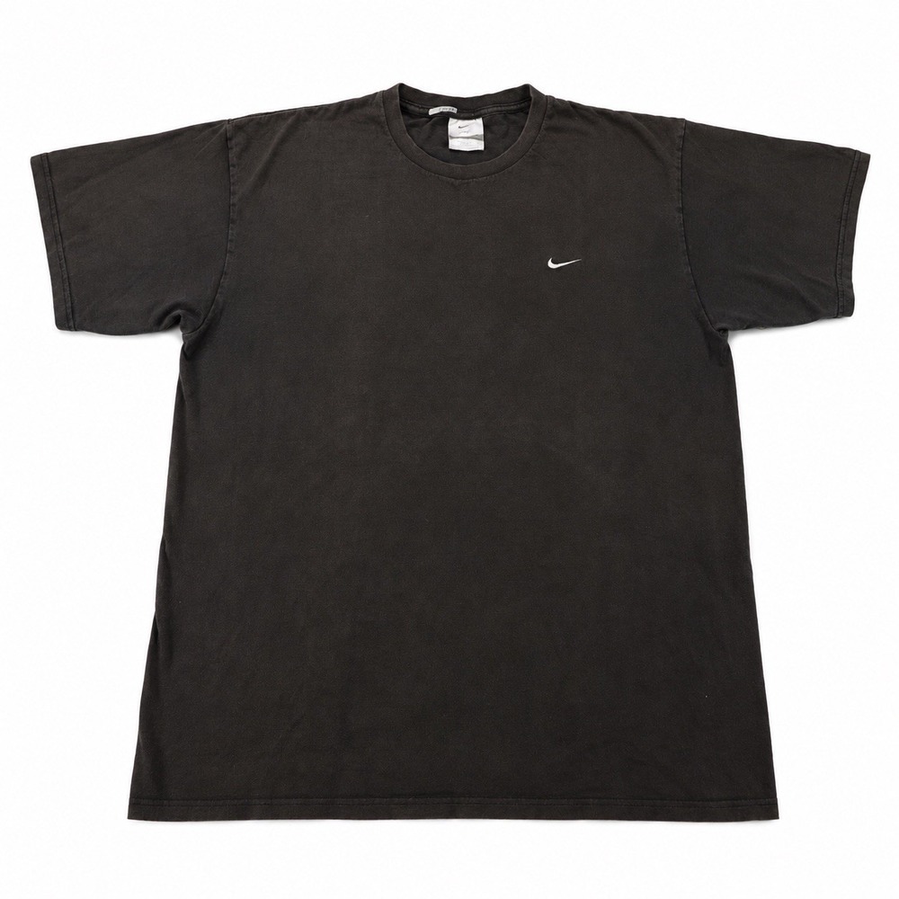 Vintage Nike Center Swoosh T Shirt L Black Mini Embroidered Blank Fade Y2K 00s